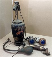 Vintage desk & other clip on lamps / 2 blue globes