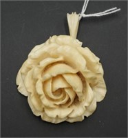 Large antique carved ivory rose pendant