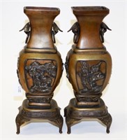 Pair of Japanese Meiji bronze vases