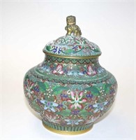 Chinese cloisonne lidded jar