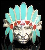 Unusual Native American Design Turquoise Ring