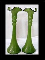 MATCHED PAIR OF BLACK TRIMMED GREEN CZECHOSLOVAKIA
