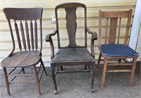 3 Vintage non matching solid wood chairs