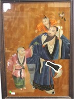 Chinese framed reverse painted glass panel