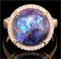 Round Natural Purple Turquoise Halo Ring