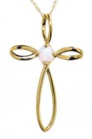 10kt Gold White Opal Cross Necklace