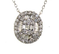 14kt Gold Oval 1/4 ct Baguette Diamond Necklace