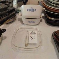 TWO CORNING WARE DISHES, ONE LID