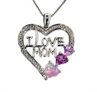 Beautiful Opal & Pink Sapphire Love Mom Necklace