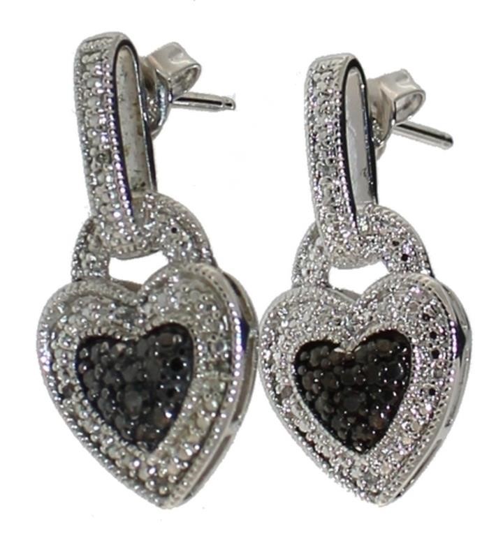Black & White Diamond Heart Earrings