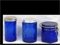 LOT OF THREE COBALT BLUE BOTTLES