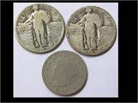LOT OF 3 - 1903 NICKEL  & TWO 1929 QUARTERS