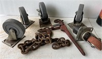 8 ft. chain w/hook / chain binder / casters