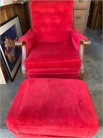 Antique Red Velvet Chair with Footstool