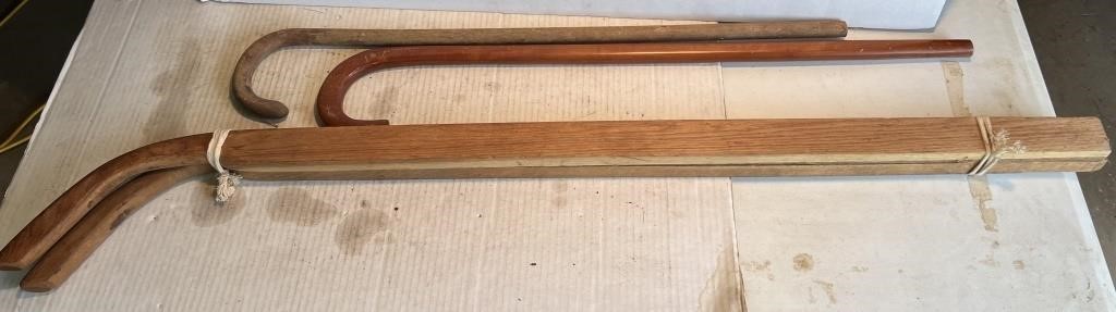 Horse drawn plow wood handles & 2 canes