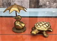 Brass duck & trinket box turtle