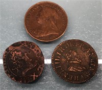 Antique French Double Turnois & 1900 Farthing