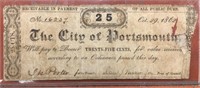 Virginia Portsmouth Civil War era 25 cent note
