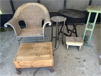 Wicker chair, side tables, etc.