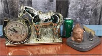 Horse clock & chalk buffalo (signed)