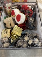 Box of Christmas decorations and more
