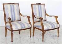 Pair of French Louis XVI style walnut armchairs