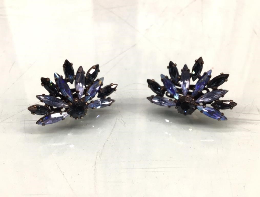 Sherman japaned blue clip-on earrings