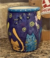Hand painted pottery cat jar