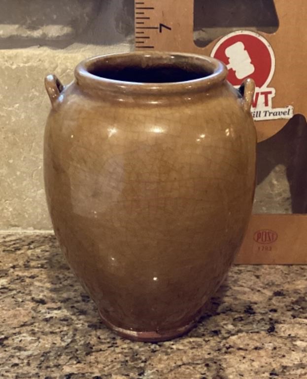 Studio pottery pot with handles