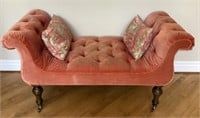 Pink velvet fainting couch on casters