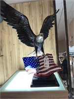 Eagle in Bronze with American Flag and Marble Base