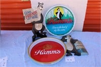 2 Hamm's Signs and 2 Metal Trays