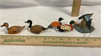 Plastic Duck Figurines (4), one ceramic,head