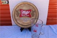 Miller High Life Plastic Sign and Glass Pitcher