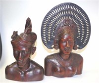 Two Thai carved hardwood busts