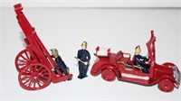 Early T&B metal model fire engine, ladder on wagon