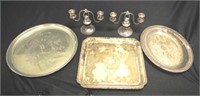 Three silver plated trays, 10 place mats