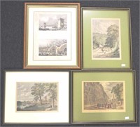 Group four early coloured engravings English scene
