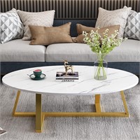 Wolawu Oval Faux Marble Coffee Table - Gold