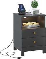 $80  USB Bedside Table  2-Drawer  Black