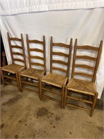 4 Vintage Ladder Back Chairs with Rush Seating