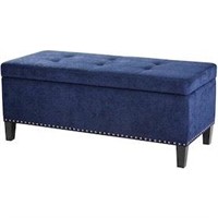 PU Ottoman Chest  Solid Wood  Large Store Blue