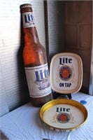 Miller Lite Giant Bottle, Sign and Tray