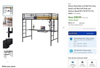 N1618  Ktaxon Bunk Bed Metal Loft Bed with Desk