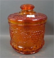 Fenton Red/ Amberina Grape & Cable Cracker Jar