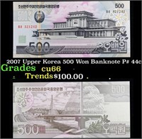 2007 Upper Korea 500 Won Banknote P# 44c Grades Ge