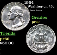 Proof 1964 Washington Quarter 25c Grades GEM++ Pro