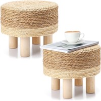 2 Pack Natural Seagrass Poufs  Round Ottoman