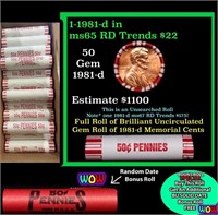 THIS AUCTION ONLY! BU Shotgun Lincoln 1c roll, 198