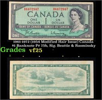 1954 Modified Hair Issue Canada $1 Banknote P# 75b